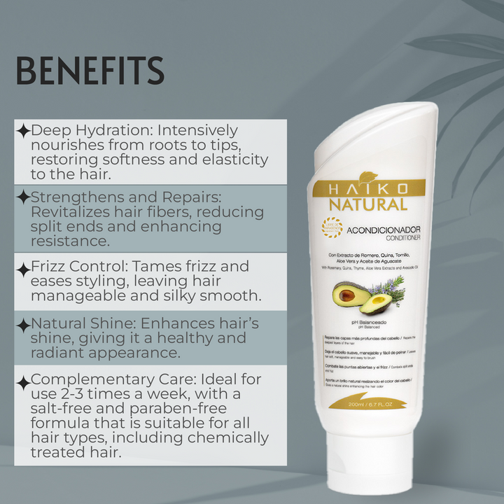 Conditioner with Avocado Oil and Natural Extracts - 200ml | Hydrates and Strengthens Hair | Salt-Free and Paraben-Free