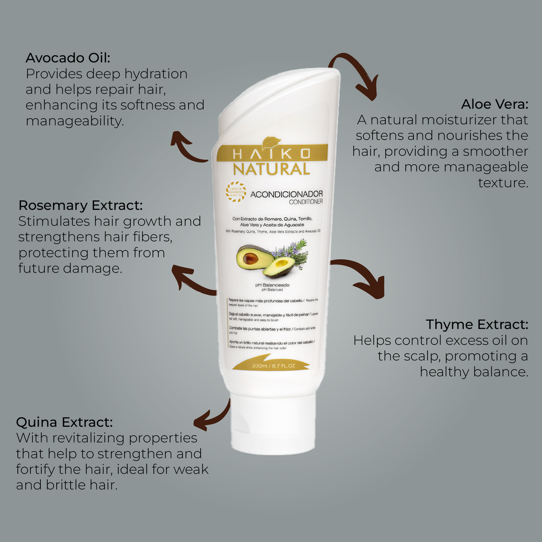 Conditioner with Avocado Oil and Natural Extracts - 200ml | Hydrates and Strengthens Hair | Salt-Free and Paraben-Free