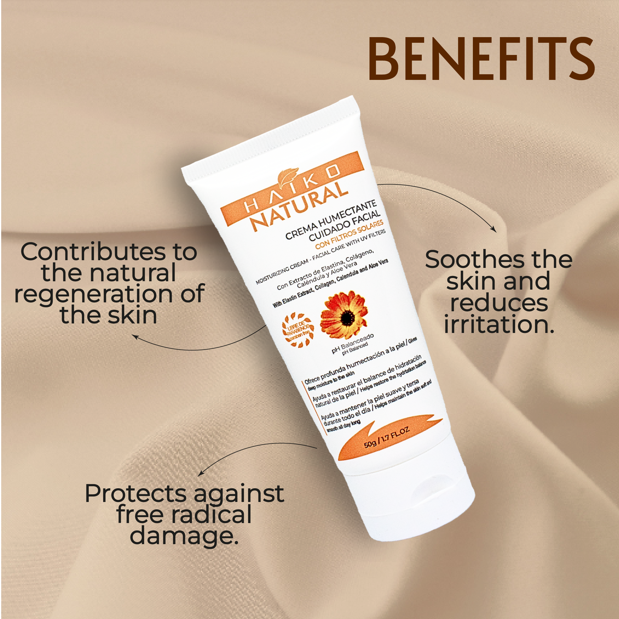 Moisturizing Face Care Cream with Elastin & Collagen - 50g | Deep Hydration & UV Protection | Paraben-Free