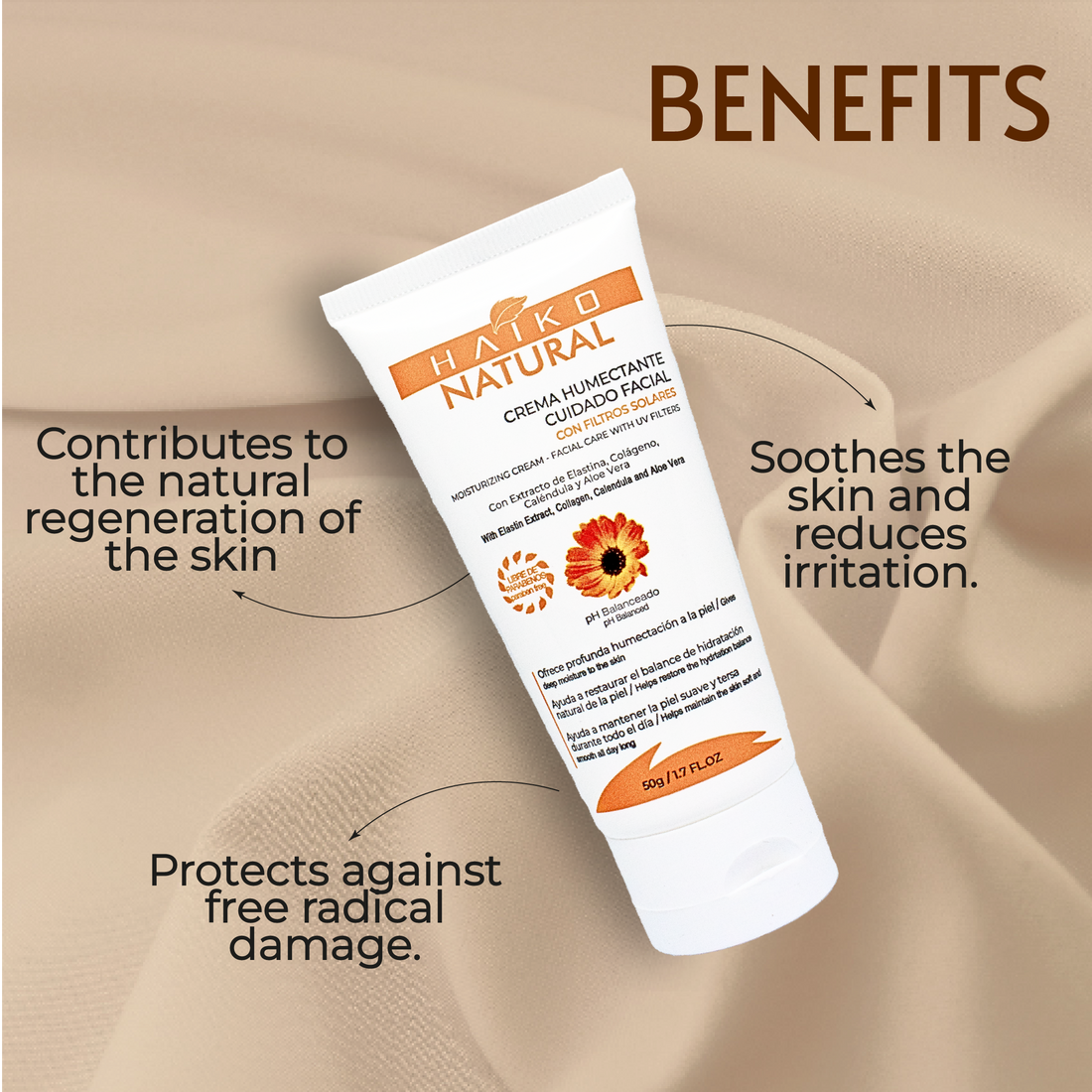 Moisturizing Face Care Cream with Elastin & Collagen - 50g | Deep Hydration & UV Protection | Paraben-Free