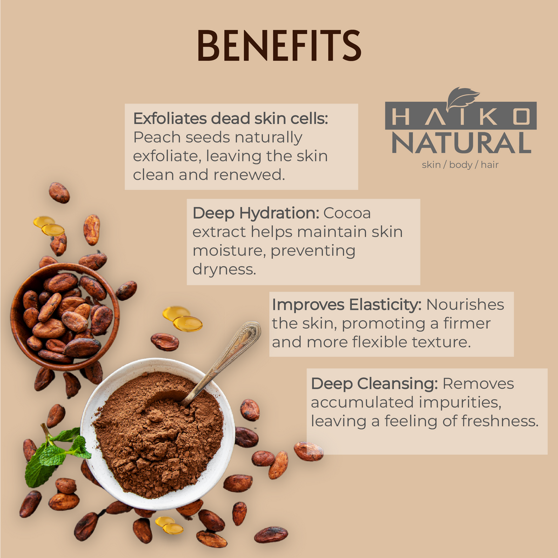 Chocolate Scrub with Cocoa Extract, Peach Seeds, and Vitamin E - 80g | Helps Support Skin Revitalization and Nourishment | Paraben-Free
