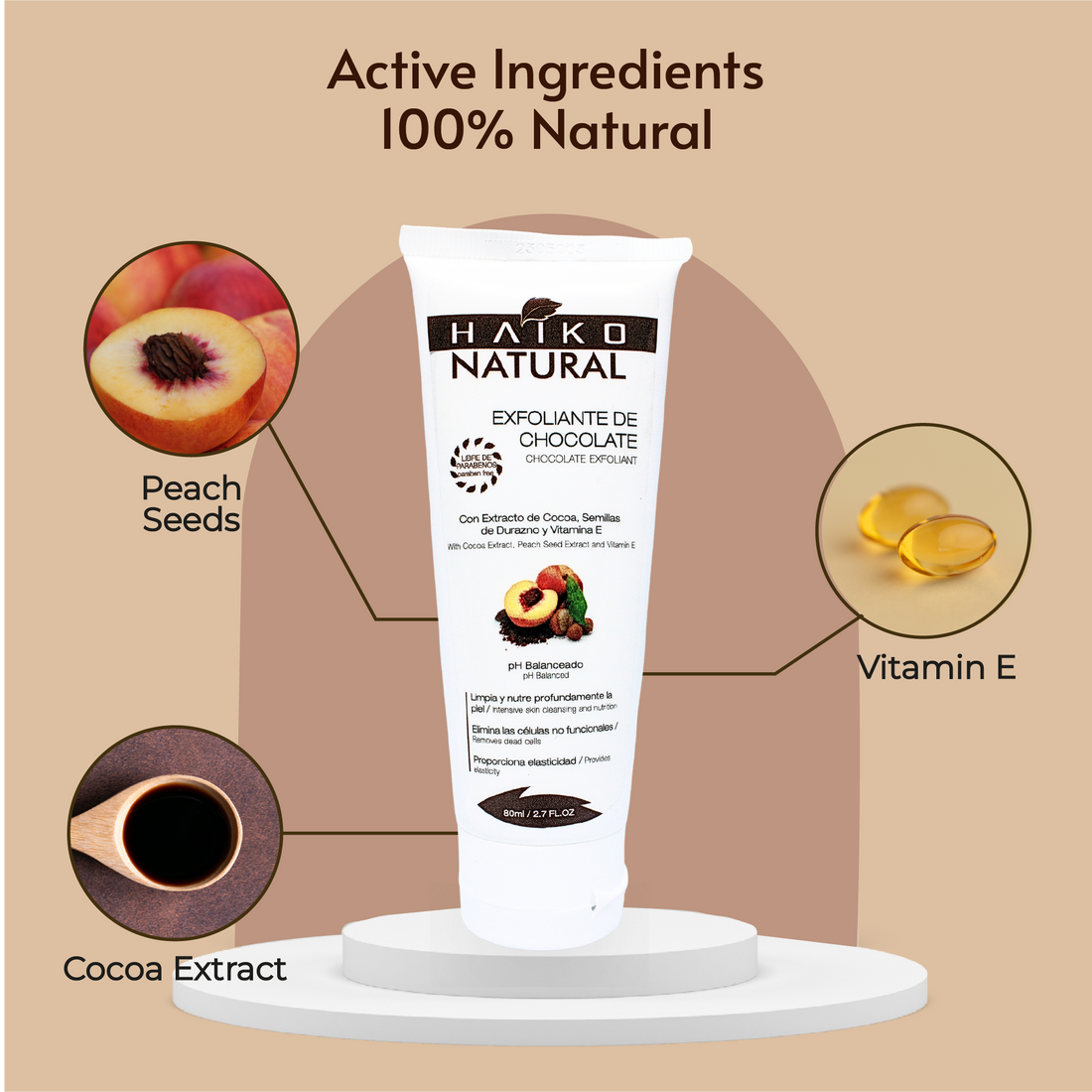 Chocolate Scrub with Cocoa Extract, Peach Seeds, and Vitamin E - 80g | Helps Support Skin Revitalization and Nourishment | Paraben-Free