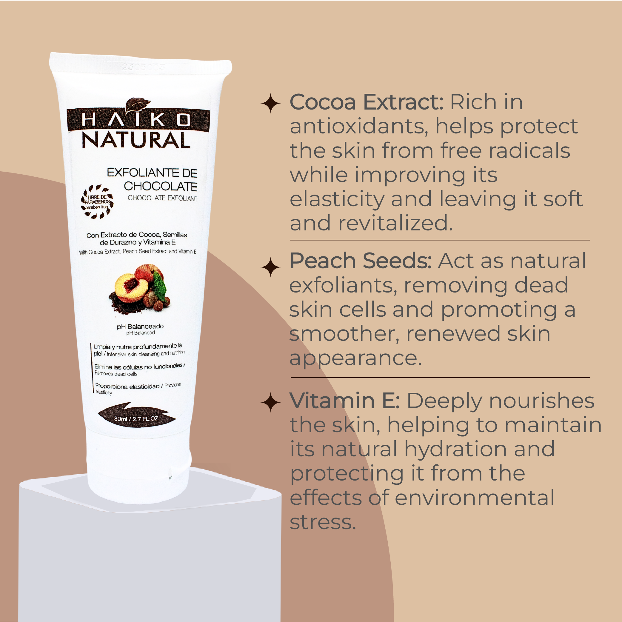Chocolate Scrub with Cocoa Extract, Peach Seeds, and Vitamin E - 80g | Helps Support Skin Revitalization and Nourishment | Paraben-Free
