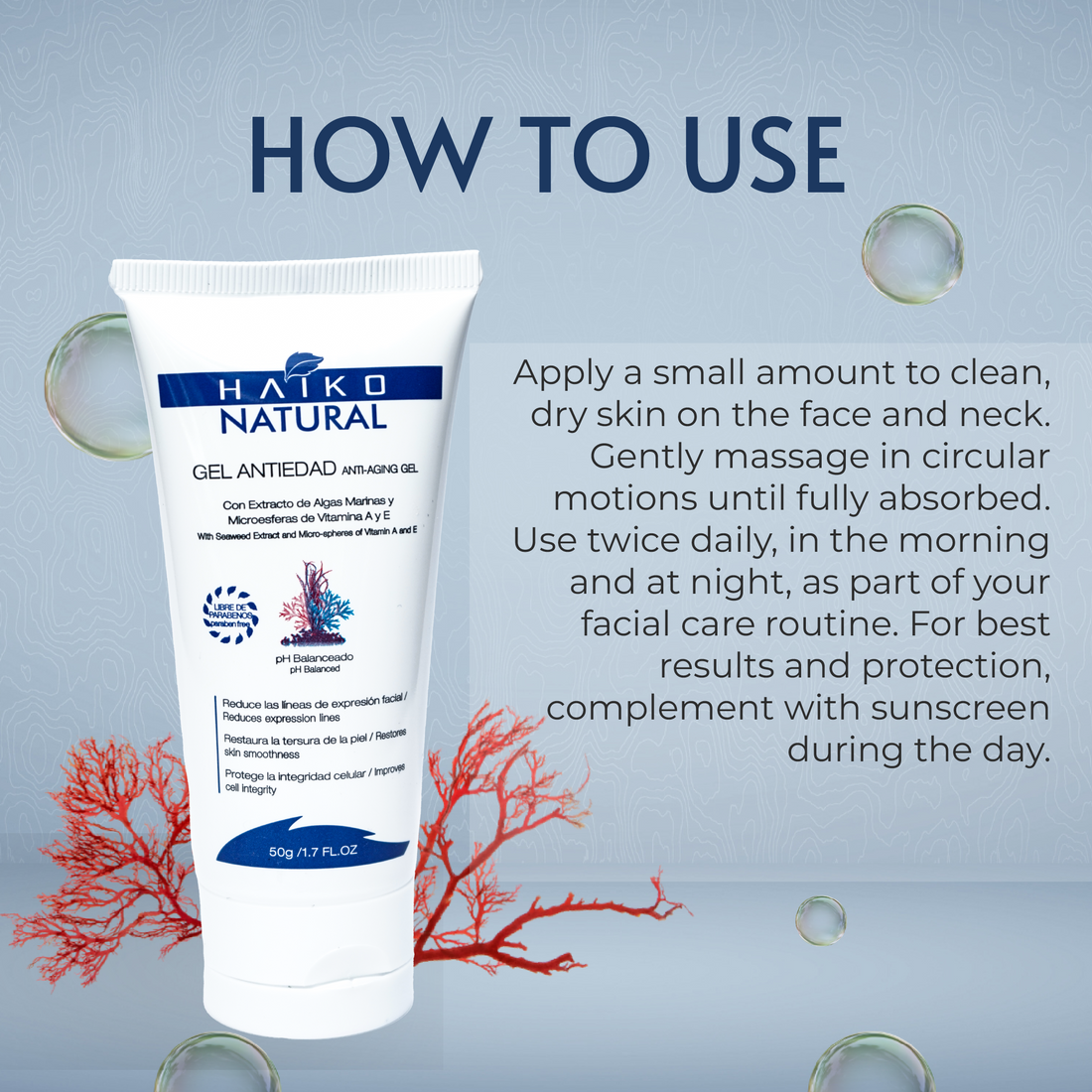 Anti-Aging Gel with Seaweed Extract and Vitamin A & E Microspheres - 50g | Helps Smooth Fine Lines | Deep Hydration | Paraben-Free