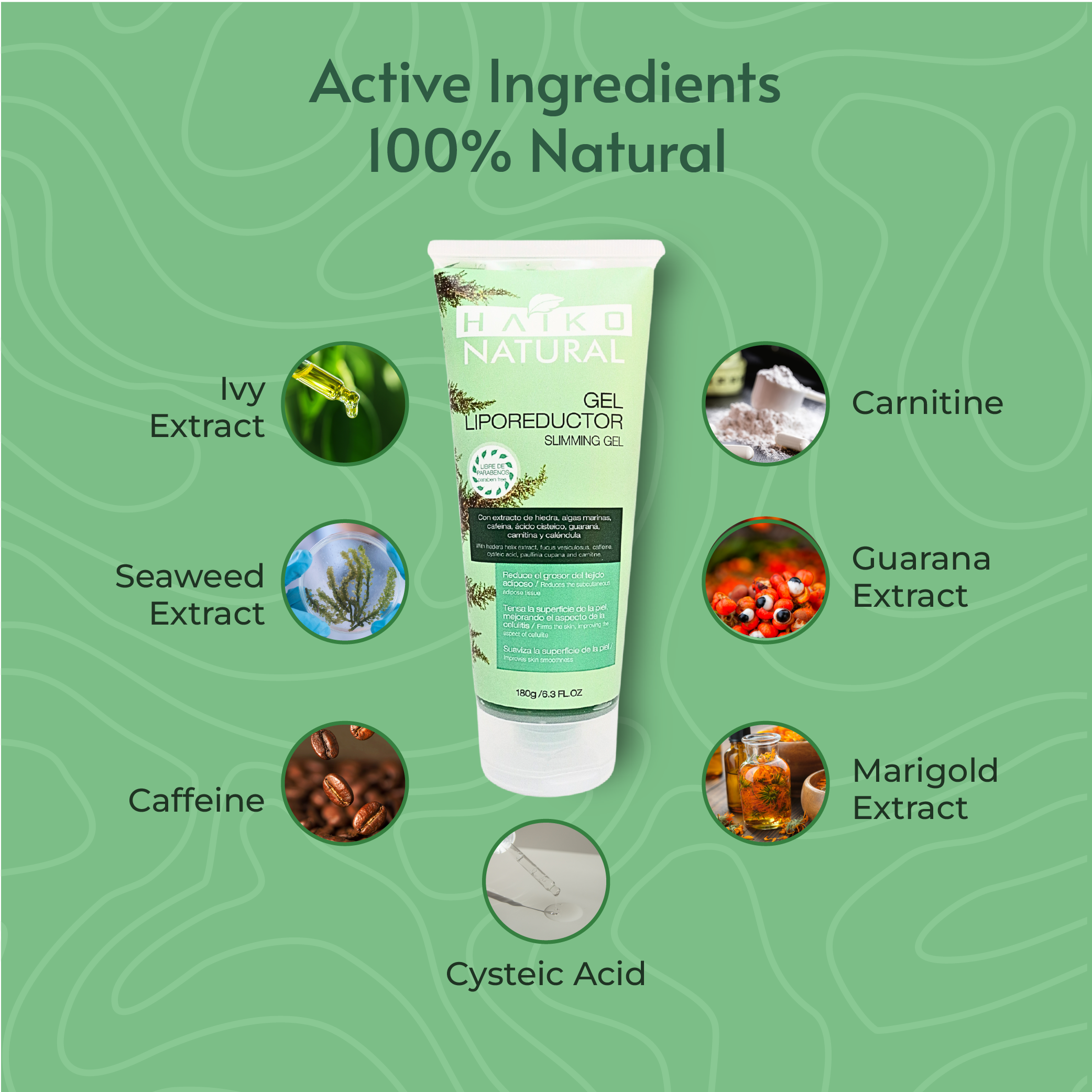 Slimming Gel with Ivy Extract, Caffeine, and Seaweed - 180g | Helps Reduce Localized Fat and the Appearance of Cellulite | Paraben-Free