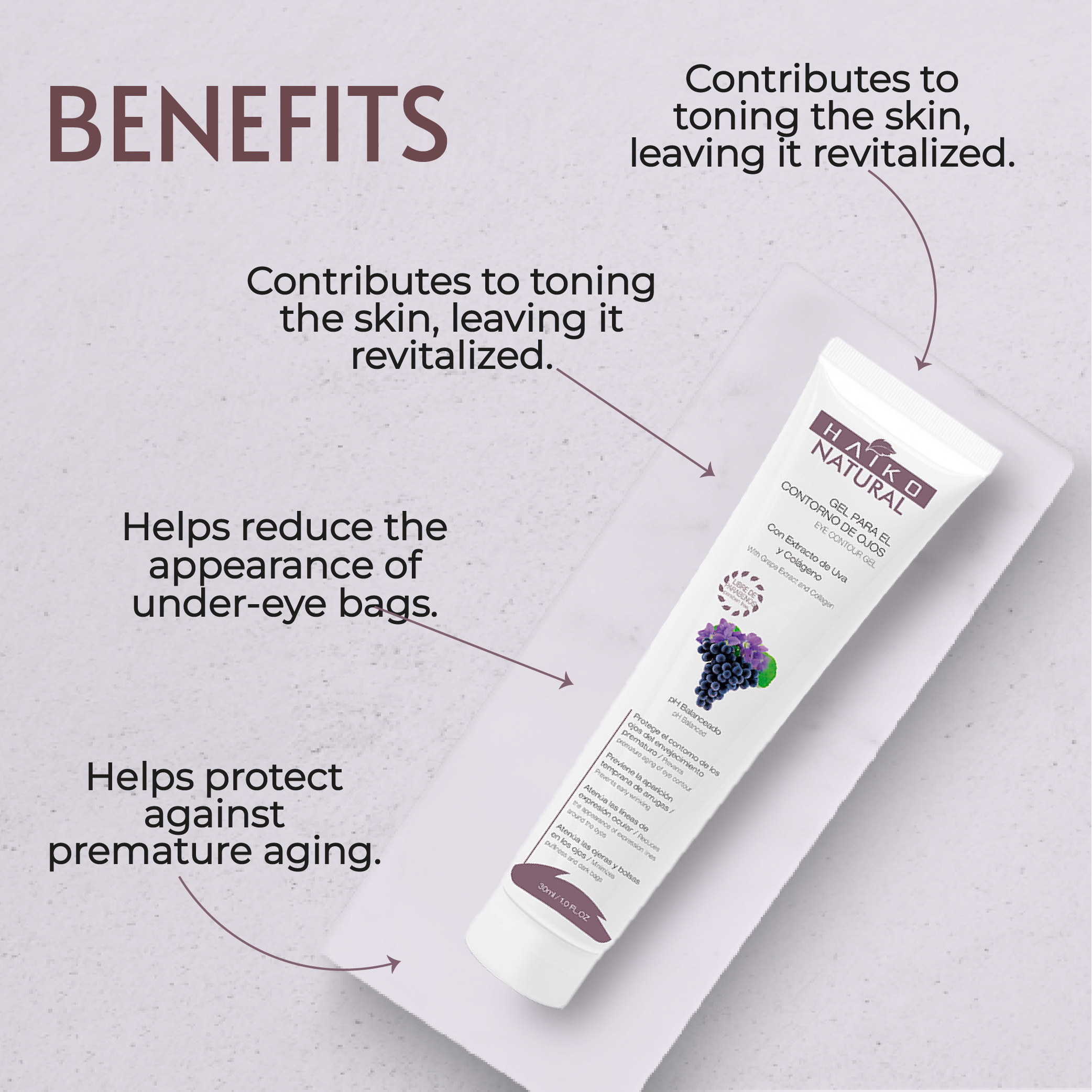 Eye Contour Gel with Grape Extract and Collagen - 30g | Helps Reduce Dark Circles and Fine Lines | Paraben-Free