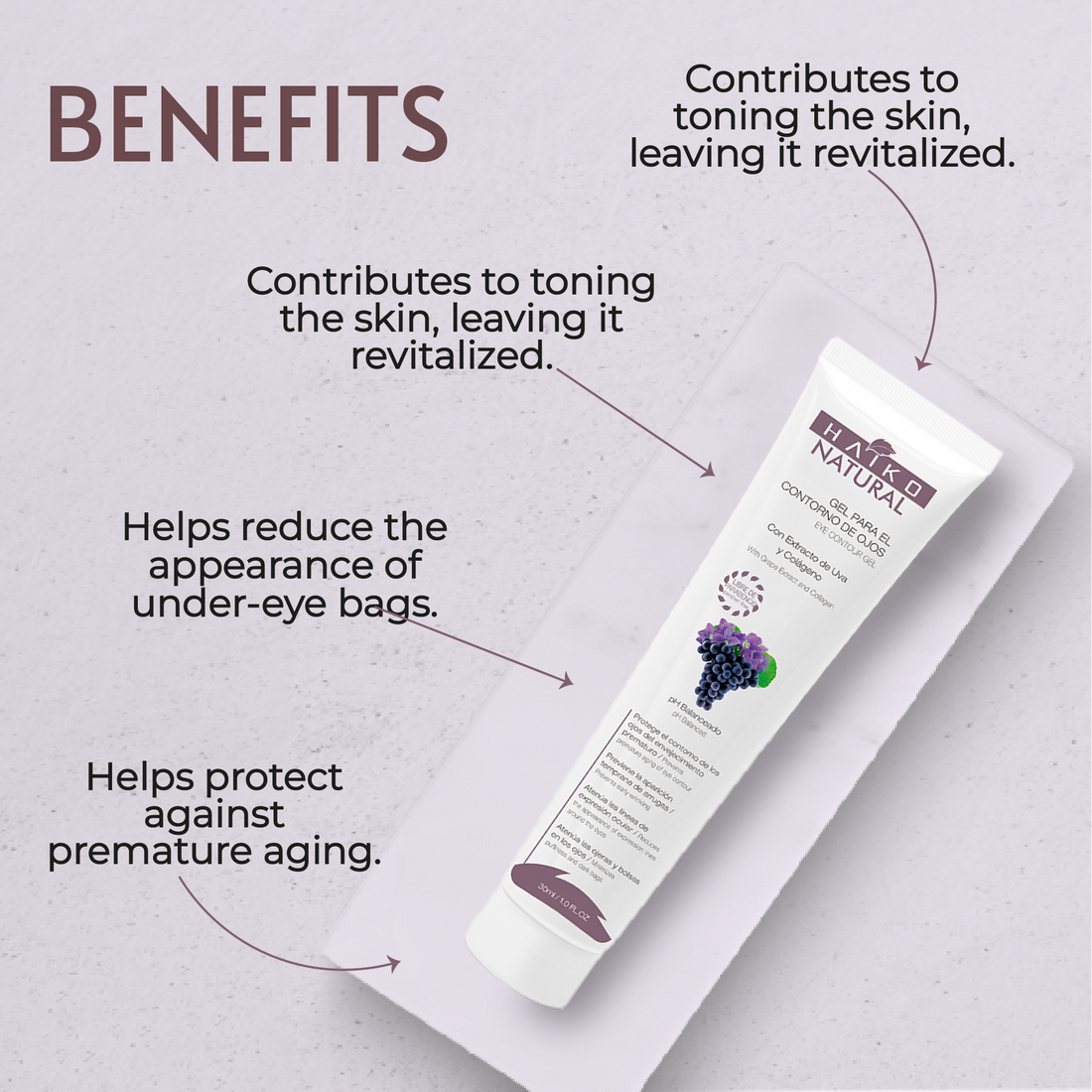 Eye Contour Gel with Grape Extract and Collagen - 30g | Helps Reduce Dark Circles and Fine Lines | Paraben-Free