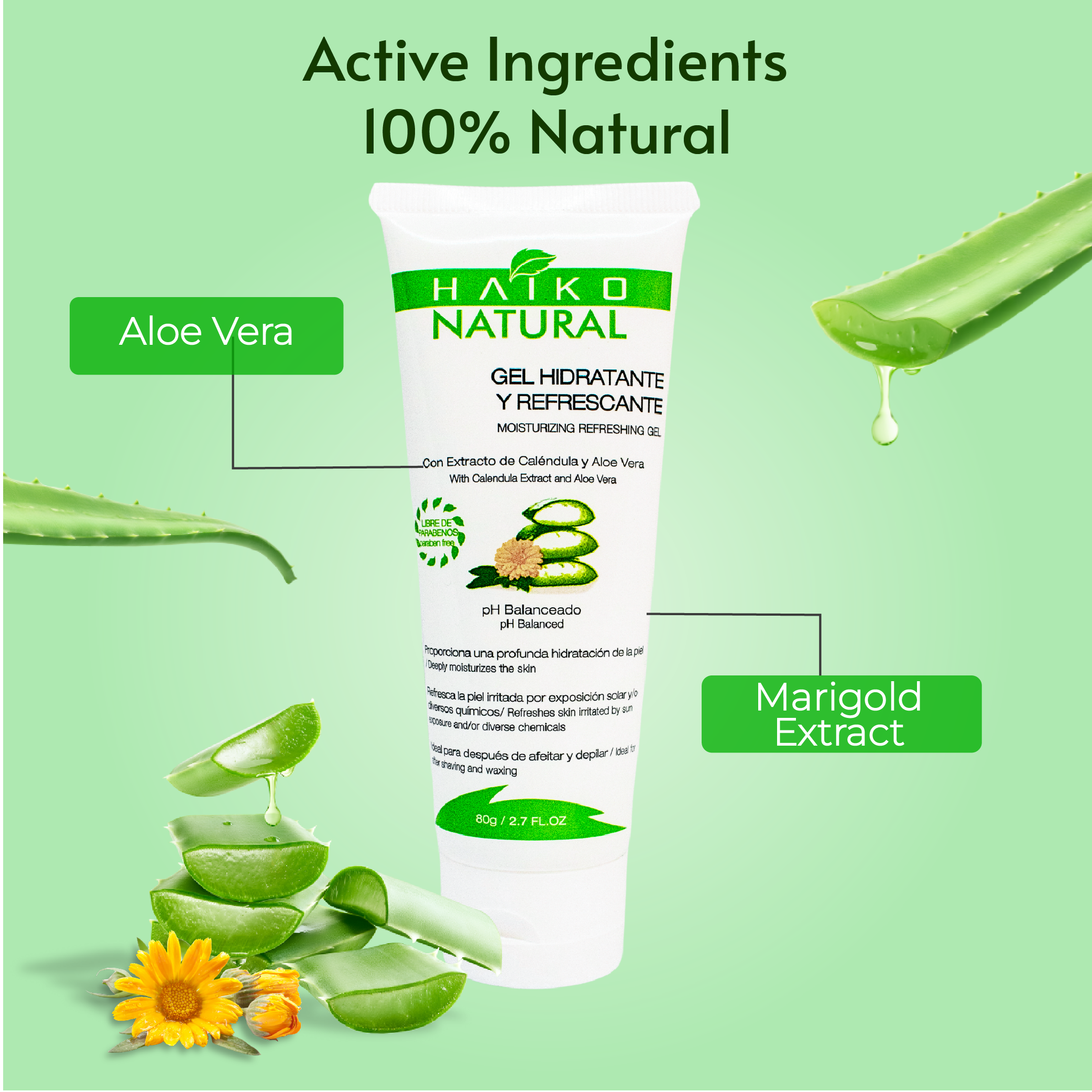 Hydrating and Refreshing Gel with Calendula and Aloe Vera Extract - 80g | Helps Soothe and Support Skin Regeneration | Paraben-Free
