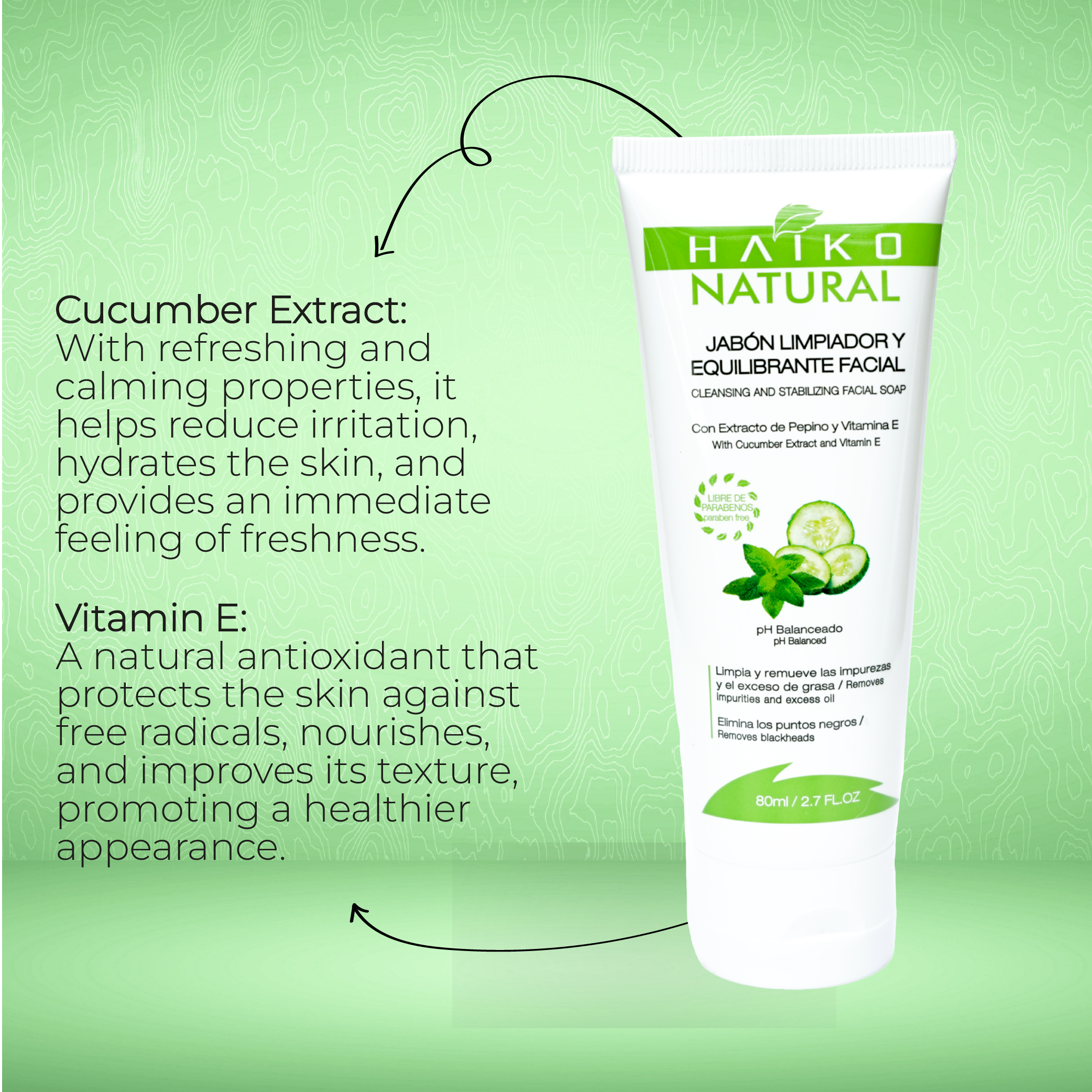 Facial Cleansing and Balancing Soap with Cucumber Extract and Vitamin E - 80g | Deep Cleanse and Gentle Exfoliation | pH-Balanced