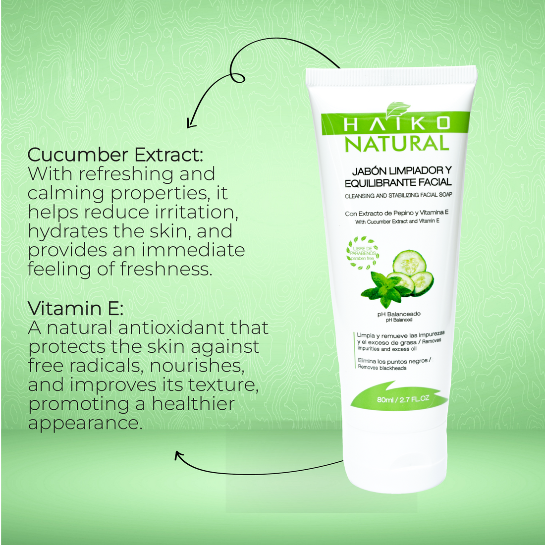 Facial Cleansing and Balancing Soap with Cucumber Extract and Vitamin E - 80g | Deep Cleanse and Gentle Exfoliation | pH-Balanced