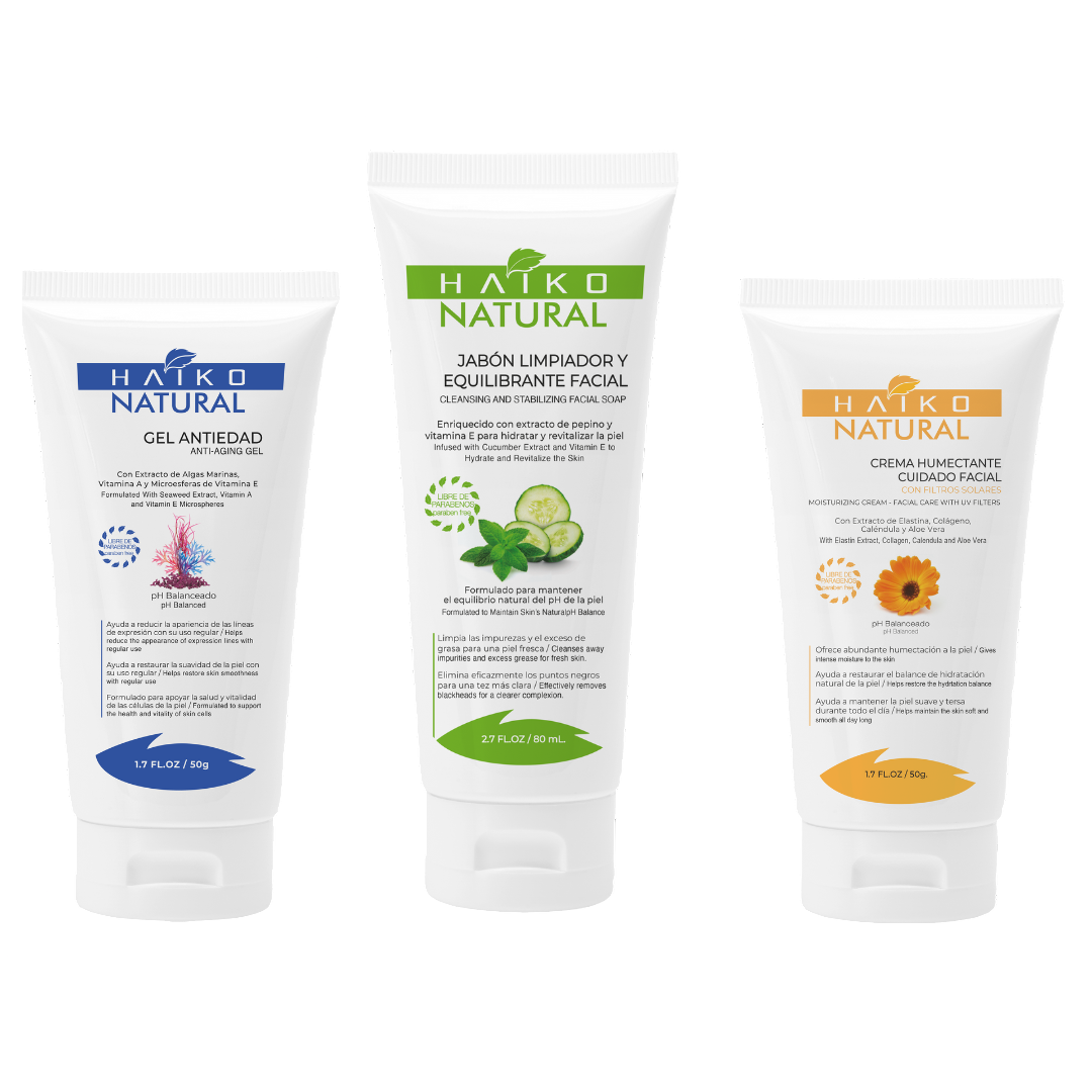 Haiko 3-Step Facial Care Starter Kit – Cleanser, Moisturizer & Anti-Aging Gel
