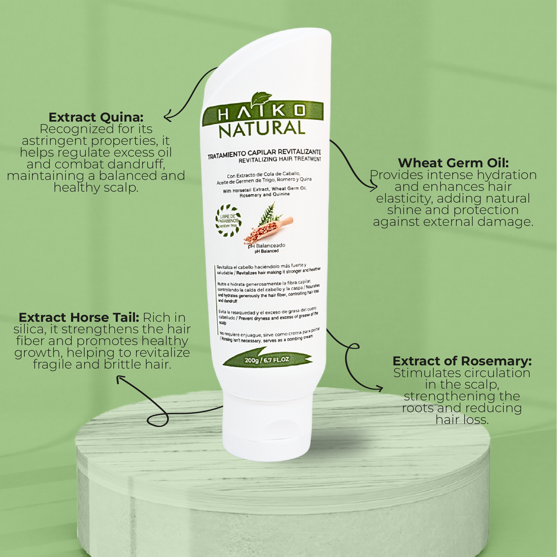 Revitalizing Hair Treatment with Horsetail Extract and Wheat Germ Oil - 200g | Strengthens and Nourishes Hair | Salt-Free and Paraben-Free